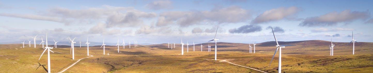 Wind turbines on upland peat moor, Farr wind farm, Monadhliath Mountains, Inverness-shire, Scotland